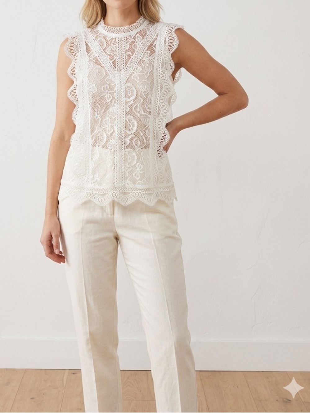 Adiva White Lace Sleeveless Overlay
